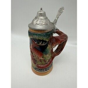 German Beer Stein Fox Handle Stein Jager's Freud Die Grune Heid king